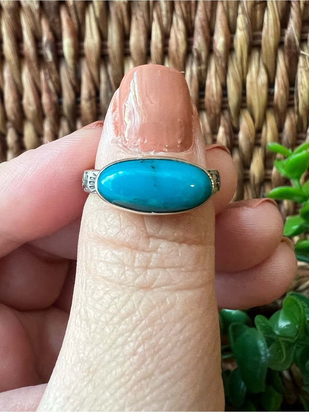 Kingman Turquoise Ring Size 7 Sterling Silver Stamped Band